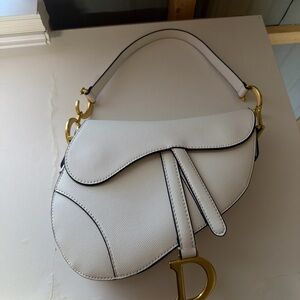 Chic White Saddle Bag with Gold Accents